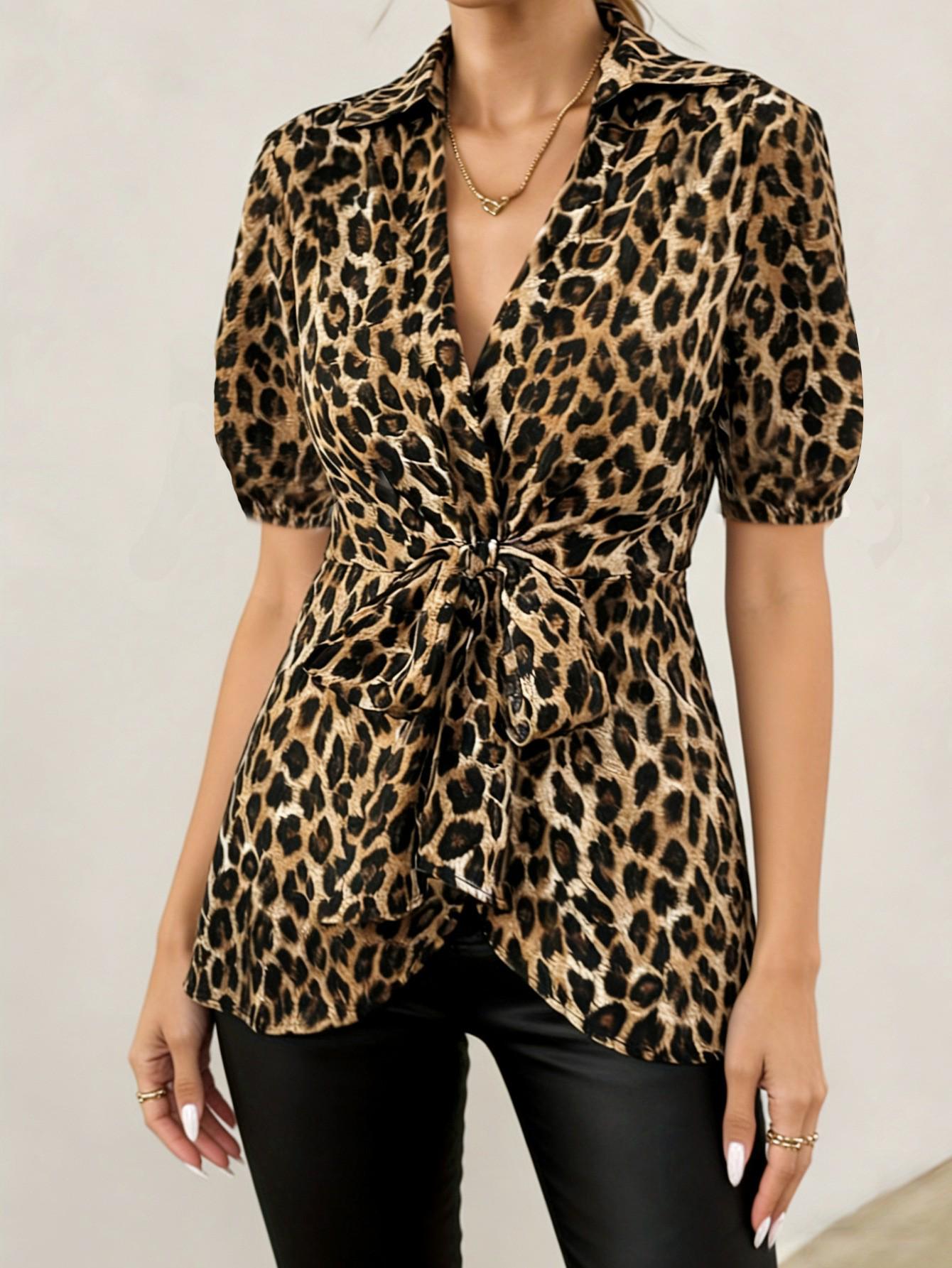 European & American Women s Fashion: Leopard Print Tie-Up Short Sleeve Shirt (Age-Reducing & Trendy) M леопард друку кольору
European & American Women s Fashion: Leopard Print Tie-Up Short Sleeve Shirt (Age-Reducing & Trendy) M леопард друку кольору