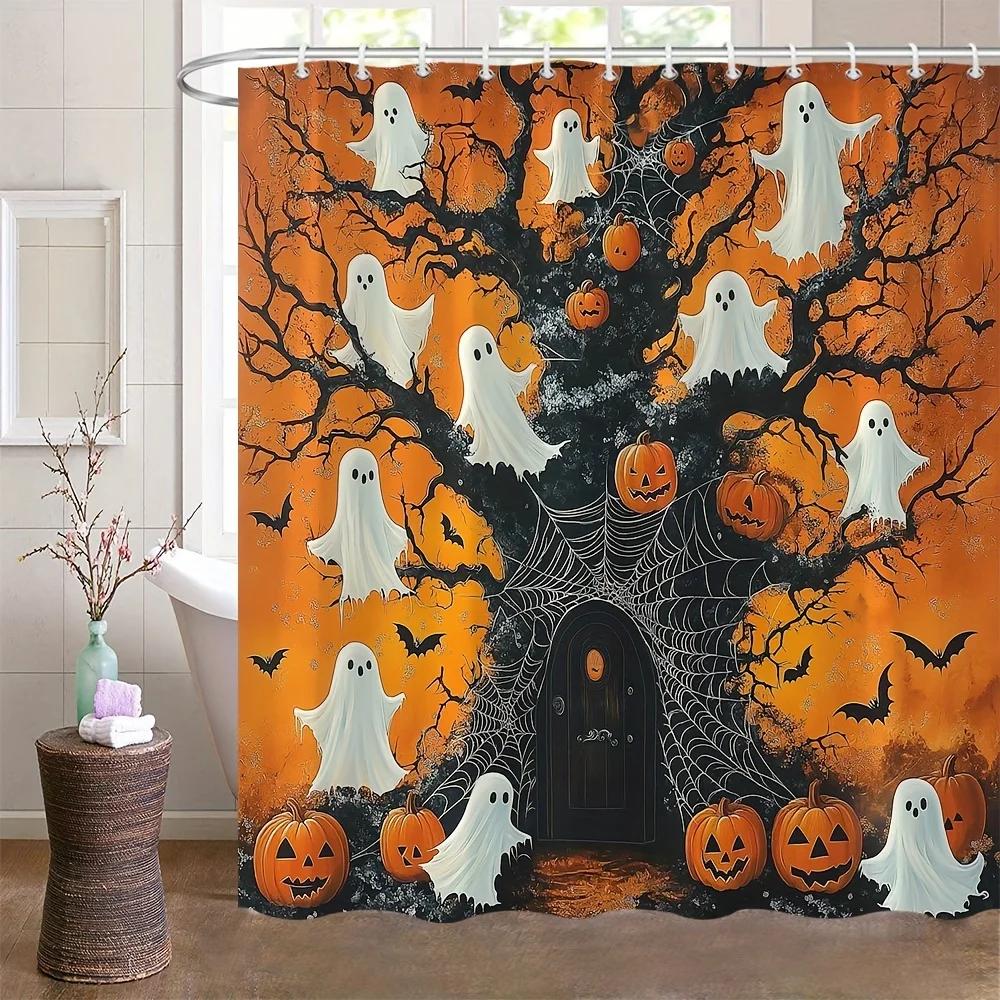 Halloween Harvest Theme Ghost Pumpkin Spider Web Bat Tree Shower Curtain With Hooks, Polyester Fabric, Cartoon Style W60H190(CM)-1 Pcs
Halloween Harvest Theme Ghost Pumpkin Spider Web Bat Tree Shower Curtain With Hooks, Polyester Fabric, Cartoon Style W60H190(CM)-1 Pcs
