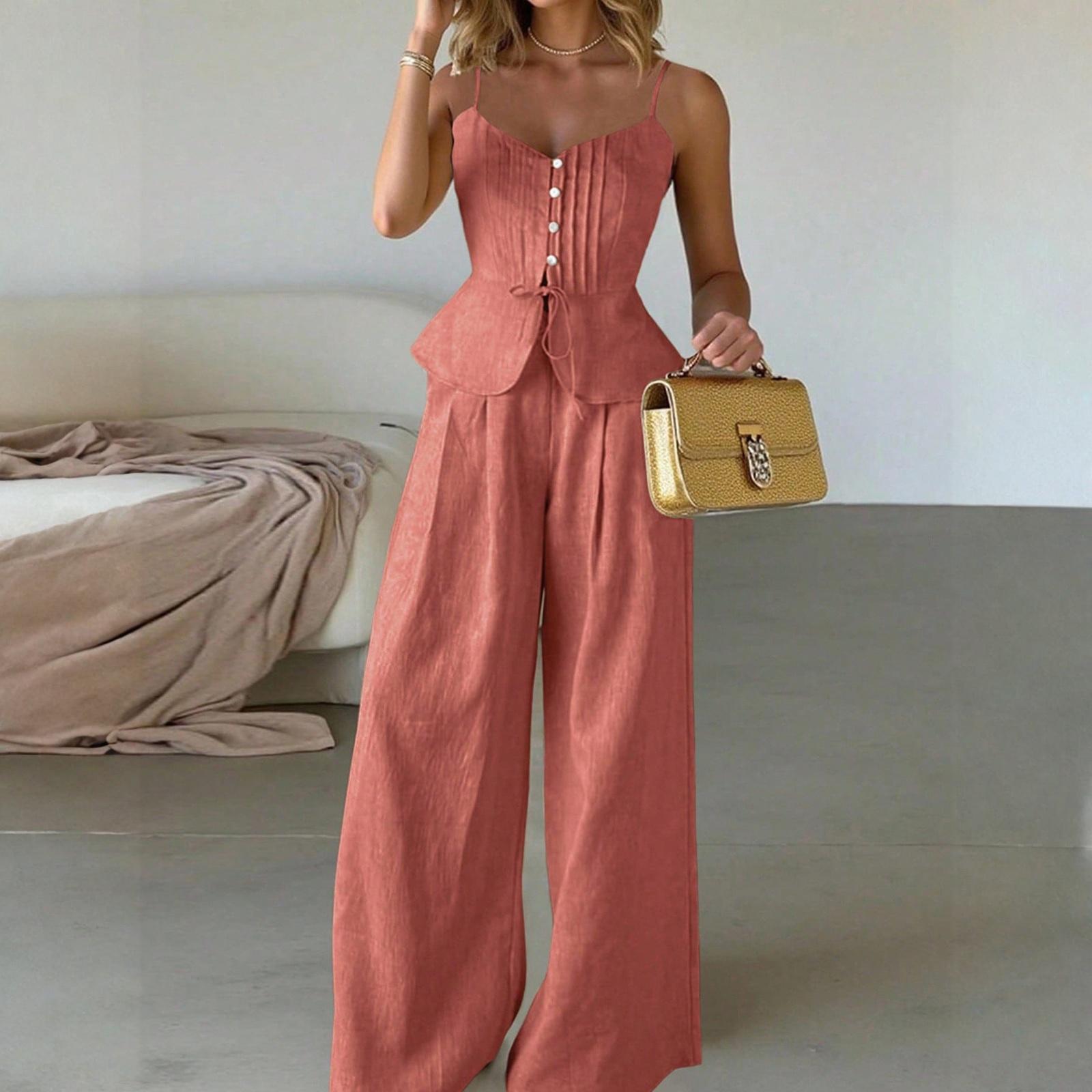 Ladies Casual Camisole, Waist Cinching, Pleating, Buckle, Leaf Swing, Gentle Set L Кіновар
Ladies Casual Camisole, Waist Cinching, Pleating, Buckle, Leaf Swing, Gentle Set L Кіновар