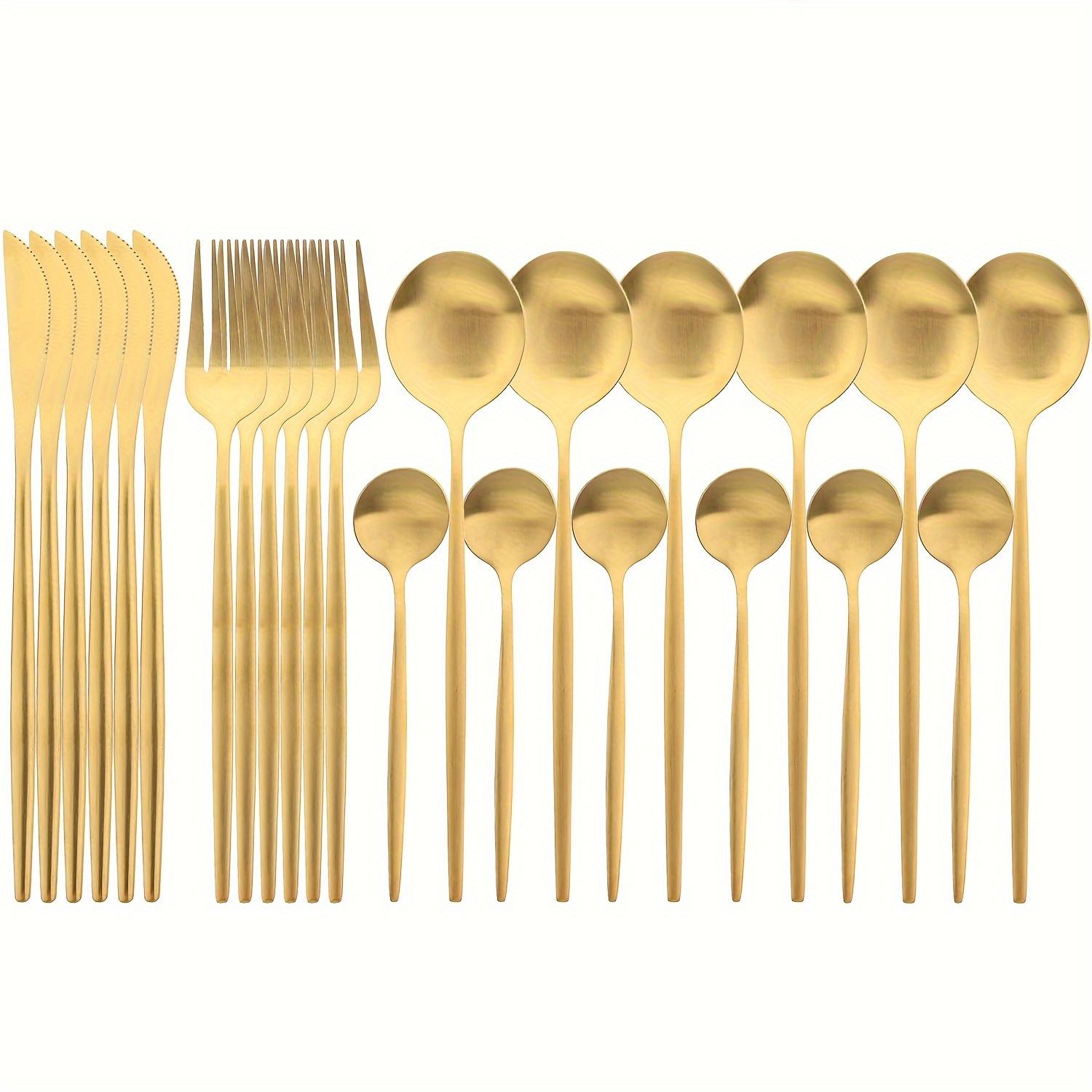 Набор столовых приборов из 24 предметов с матовой отделкой - прочная нержавеющая сталь для семейного обеда - современная кухонная посуда, ужин, торт, чай и кофе, на 6 персон золотой
Набор столовых приборов из 24 предметов с матовой отделкой - прочная нержавеющая сталь для семейного обеда - современная кухонная посуда, ужин, торт, чай и кофе, на 6 персон золотой