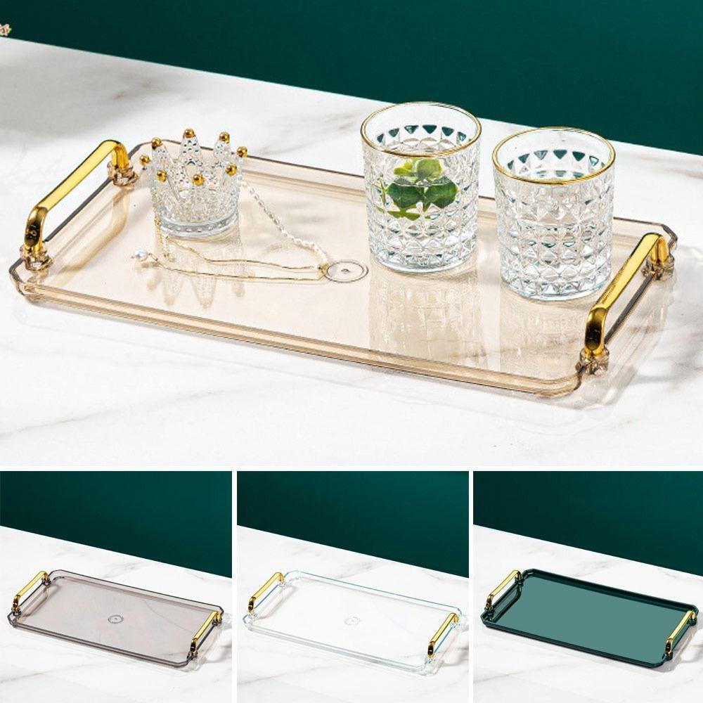 Plastic Rectangular Tray Gold Handle Cosmetics Storage Tray New Tea Cup Tray Home Kitchen Supplies сірий
Plastic Rectangular Tray Gold Handle Cosmetics Storage Tray New Tea Cup Tray Home Kitchen Supplies сірий