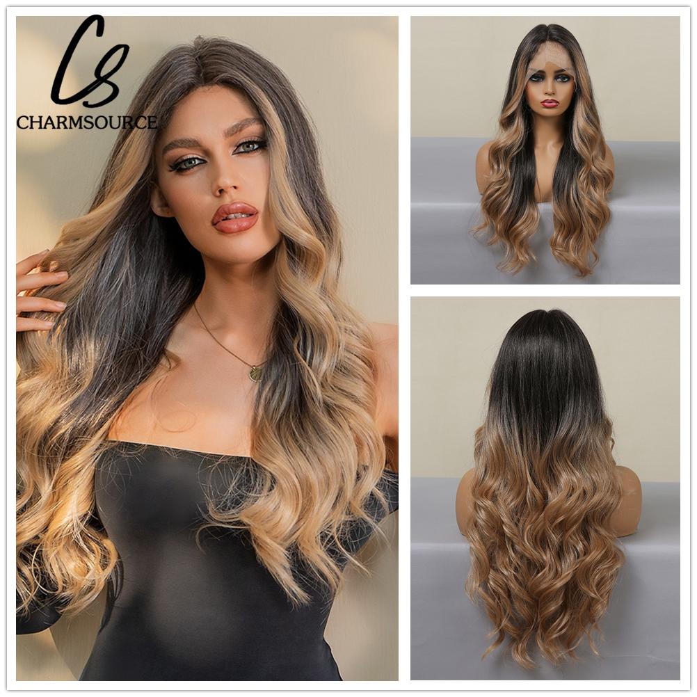 ALAN EATON 13x4x1 кружевные синтетические парики волнистые оранжево-коричневые парики детские волосы для чернокожих женщин натуральные высокой плотности 24 дюйма