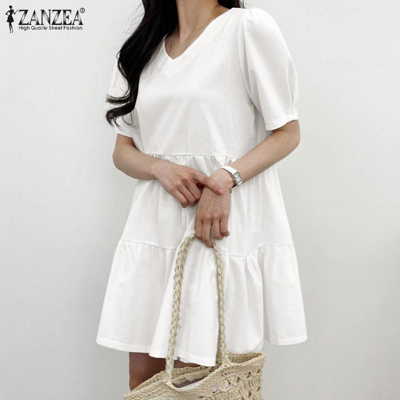 ZANZEA Летнее женское повседневное короткое платье с короткими рукавами и V-образным вырезом
ZANZEA Летнее женское повседневное короткое платье с короткими рукавами и V-образным вырезом