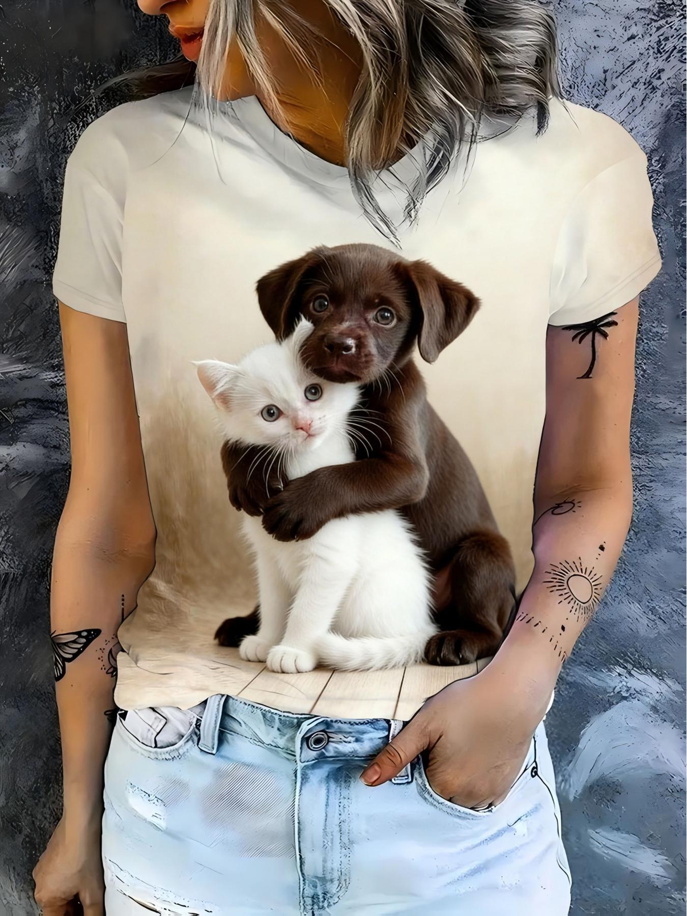 Women s Brown Dog Hugging White Cat T-Shirt - Loose Fit Round Neck Short Sleeve Top with Adorable Kitten ; Puppy Print. Suitable for Spring Summer Fal 3XL дубильна кора
Women s Brown Dog Hugging White Cat T-Shirt - Loose Fit Round Neck Short Sleeve Top with Adorable Kitten ; Puppy Print. Suitable for Spring Summer Fal 3XL дубильна кора
