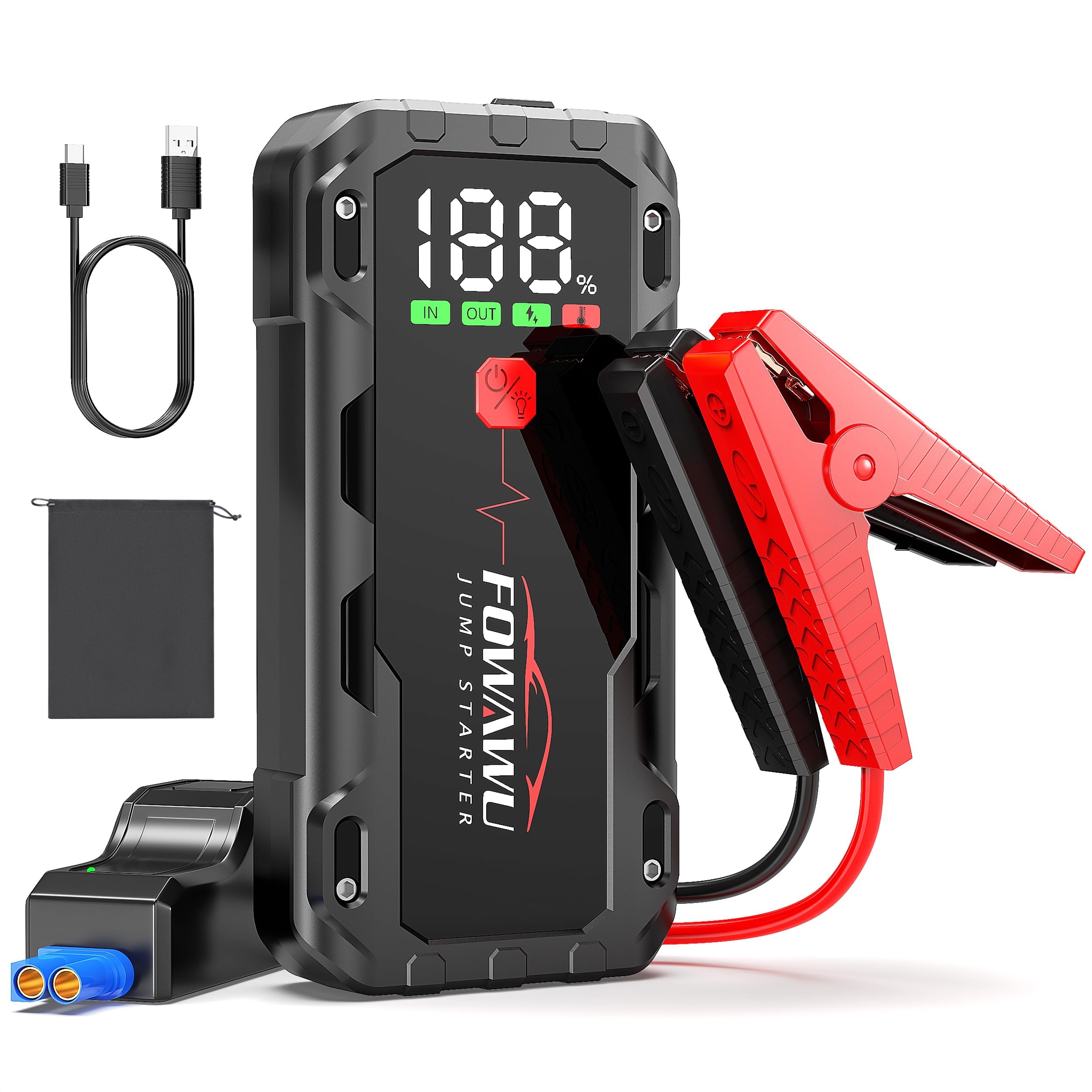 FOWAWU Jump Starter, 22800mAh High Capacity, 6000A Peak Current, Compatible with up to 10L Gasoline and 8L Diesel Vehicles, 12V Car Jump Starter, Upgr
FOWAWU Jump Starter, 22800mAh High Capacity, 6000A Peak Current, Compatible with up to 10L Gasoline and 8L Diesel Vehicles, 12V Car Jump Starter, Upgr