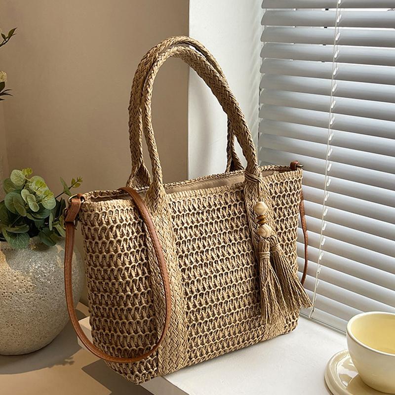 Летняя большая плетеная сумка-тоут из соломы, женская сумка через плечо, сумка кроссбоди хаки