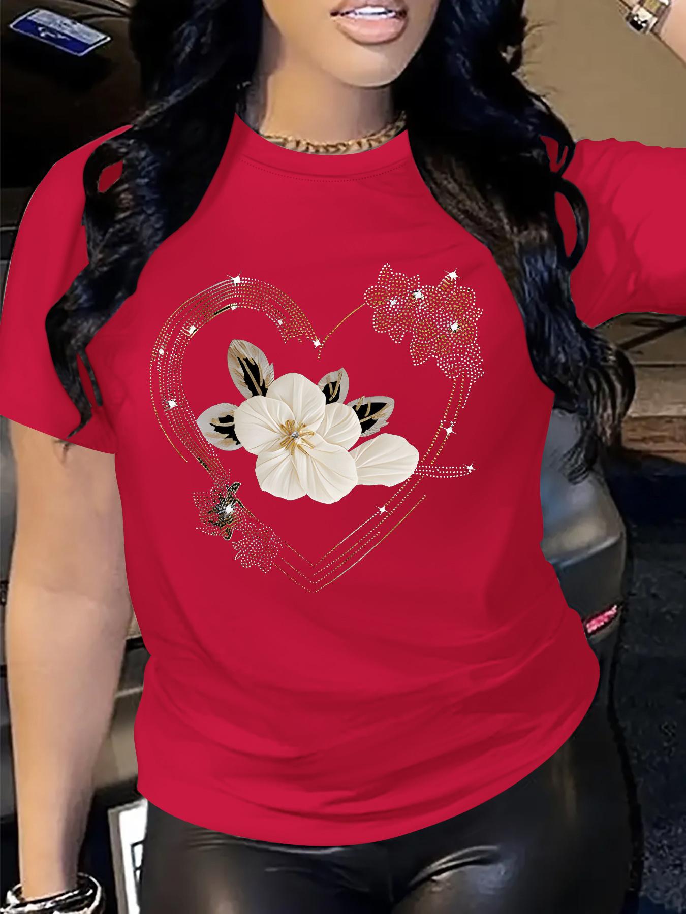 Women s Casual Short Sleeve T-Shirt Comfort Fit with Heart Floral Print Simple Design Showing Natural And Elegant Style S
Women s Casual Short Sleeve T-Shirt Comfort Fit with Heart Floral Print Simple Design Showing Natural And Elegant Style S