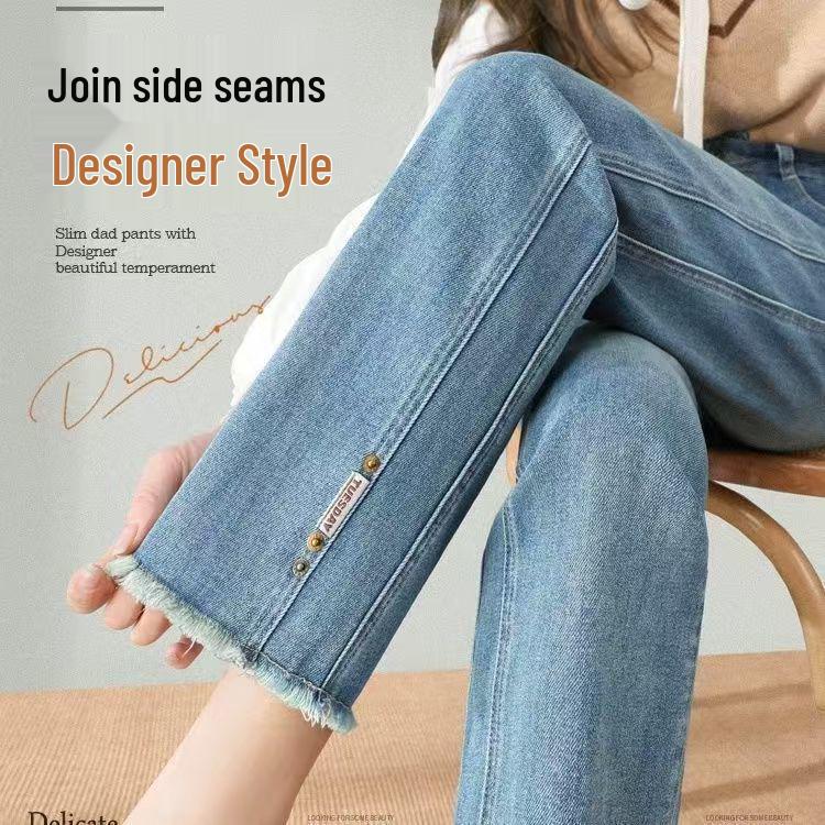 Women s Retro Blue High-Waisted Slim Straight Jeans with Frayed Hem, 9/10 Length, Spring/Autumn 2025 Style 3XL for 130-140 lbs
Women s Retro Blue High-Waisted Slim Straight Jeans with Frayed Hem, 9/10 Length, Spring/Autumn 2025 Style 3XL for 130-140 lbs
