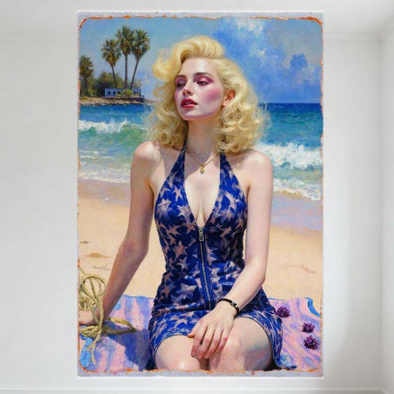 Sexy Blonde Woman Beach Scene Tin Sign Metal Poster - Voluminous Wavy Hair, Blue Star Dress, Golden Sand & Turquoise Ocean Wall 20x30cm(7.8x11.8inch)
Sexy Blonde Woman Beach Scene Tin Sign Metal Poster - Voluminous Wavy Hair, Blue Star Dress, Golden Sand & Turquoise Ocean Wall 20x30cm(7.8x11.8inch)
