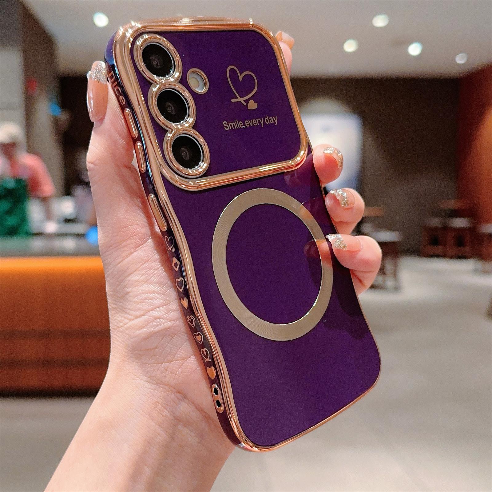 For Samsung Galaxy S24 Magnetic Case Wavy Edge TPU Phone Cover Heart Pattern Design Dark Purple
For Samsung Galaxy S24 Magnetic Case Wavy Edge TPU Phone Cover Heart Pattern Design Dark Purple