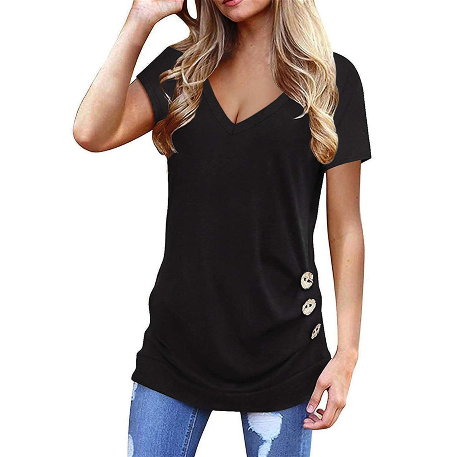 Women s Solid Color Button Decoration V-neck Stitching Short-sleeved T-shirt S чорний
Women s Solid Color Button Decoration V-neck Stitching Short-sleeved T-shirt S чорний