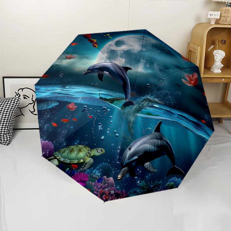 Ocean Dolphin Moon Print Umbrella, Windproof UV Protection Folding Travel Umbrella
Ocean Dolphin Moon Print Umbrella, Windproof UV Protection Folding Travel Umbrella