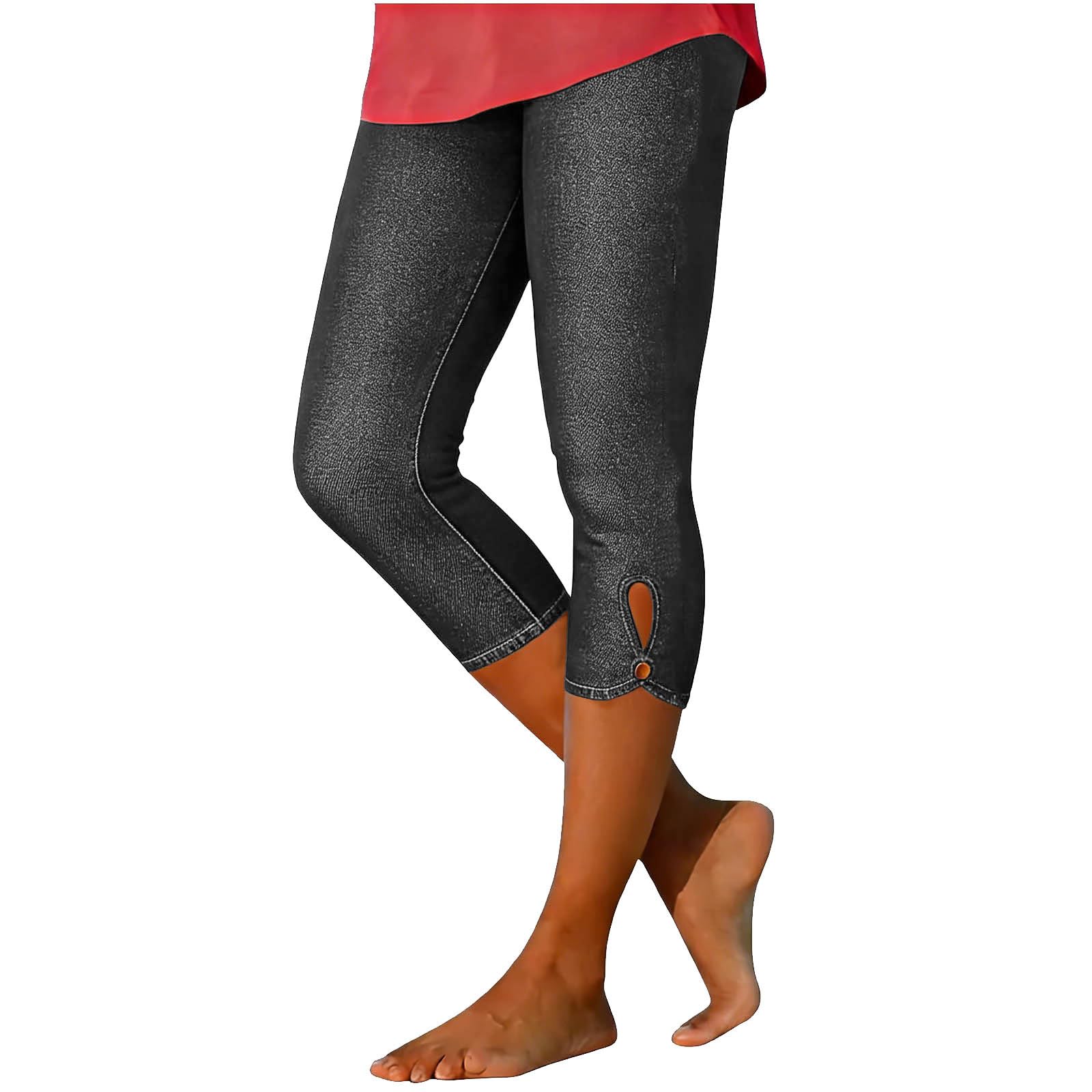 Capri Length Leggings for Women Stretchy Pull On Cropped Pants with Decorative Cutout Hem and Faux Denim Print Design L
Capri Length Leggings for Women Stretchy Pull On Cropped Pants with Decorative Cutout Hem and Faux Denim Print Design L
