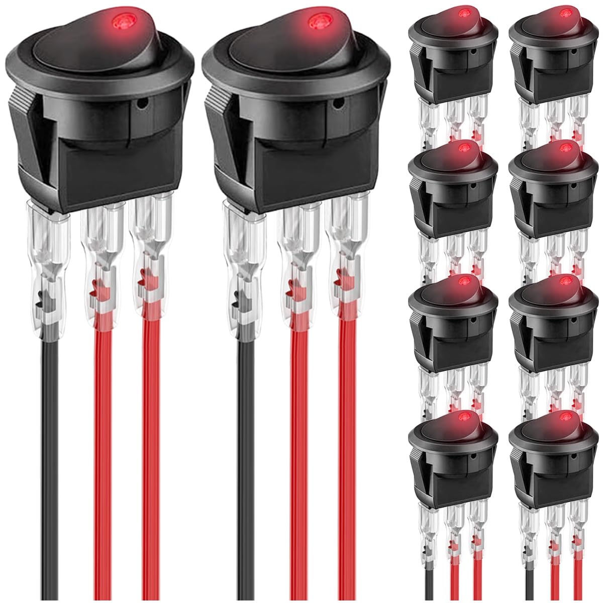 MKBKLLJY 10pcs Round Rocker Switch Blue LED 12V 20A 3 Pin Wired Toggle Switch with 30pcs Locking Terminal Wires for Car RV Yacht
MKBKLLJY 10pcs Round Rocker Switch Blue LED 12V 20A 3 Pin Wired Toggle Switch with 30pcs Locking Terminal Wires for Car RV Yacht
