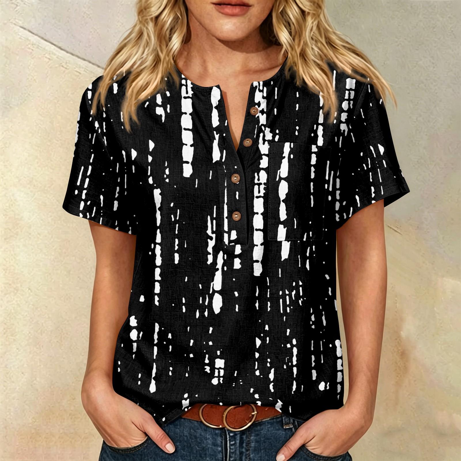 Women’s Fashion Printed Henley Button Front Chest Pocket Short Sleeve Cotton Linen Shirt Casual Loose Fit Top M чорний
Women’s Fashion Printed Henley Button Front Chest Pocket Short Sleeve Cotton Linen Shirt Casual Loose Fit Top M чорний