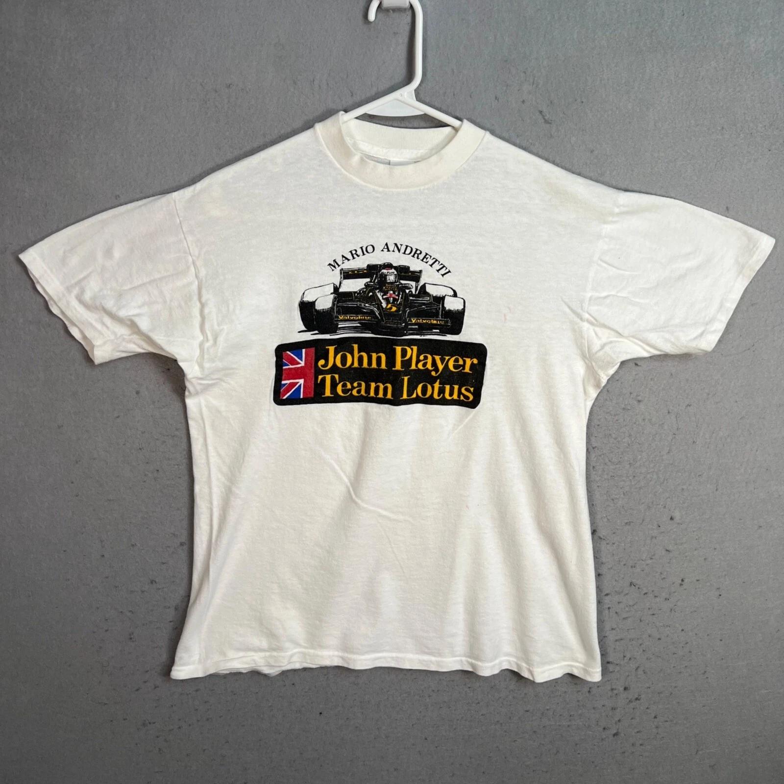 Vintage 70s Mario Andretti John Player Team Lotus White T-Shirt Adult Medium XL
Vintage 70s Mario Andretti John Player Team Lotus White T-Shirt Adult Medium XL