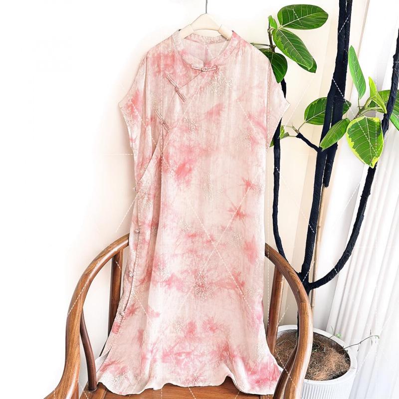 Summer Tie-Dye Cotton Linen Moon Sleeve Dress with Oblique Collar L розовый
Summer Tie-Dye Cotton Linen Moon Sleeve Dress with Oblique Collar L розовый