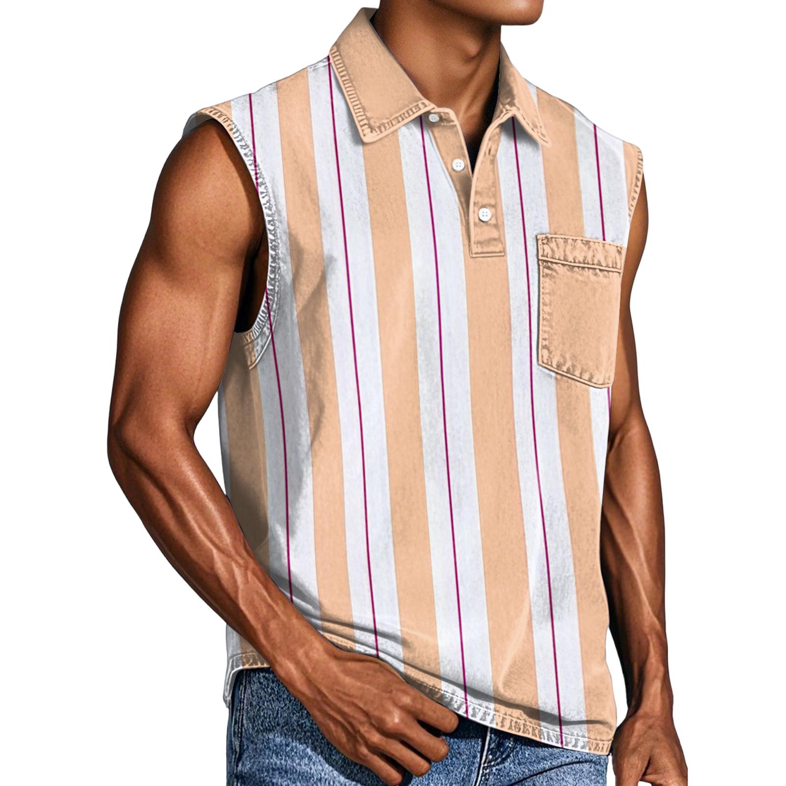 Mens Sleeveless Button Down Shirt Vertical Stripe Pattern Collared Casual Fit Chest Pocket Summer Top XL хаки
Mens Sleeveless Button Down Shirt Vertical Stripe Pattern Collared Casual Fit Chest Pocket Summer Top XL хаки