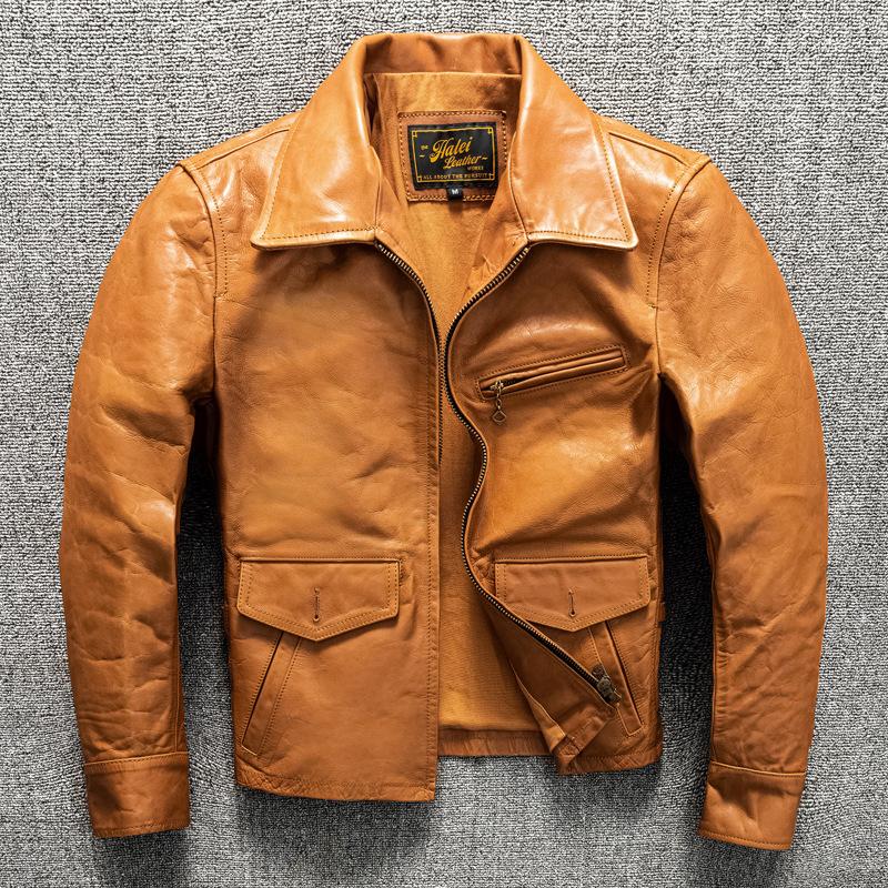 Куртка из телячьей кожи высшего слоя, куртка из натуральной кожи, мужская короткая осенне-зимняя куртка 4XL