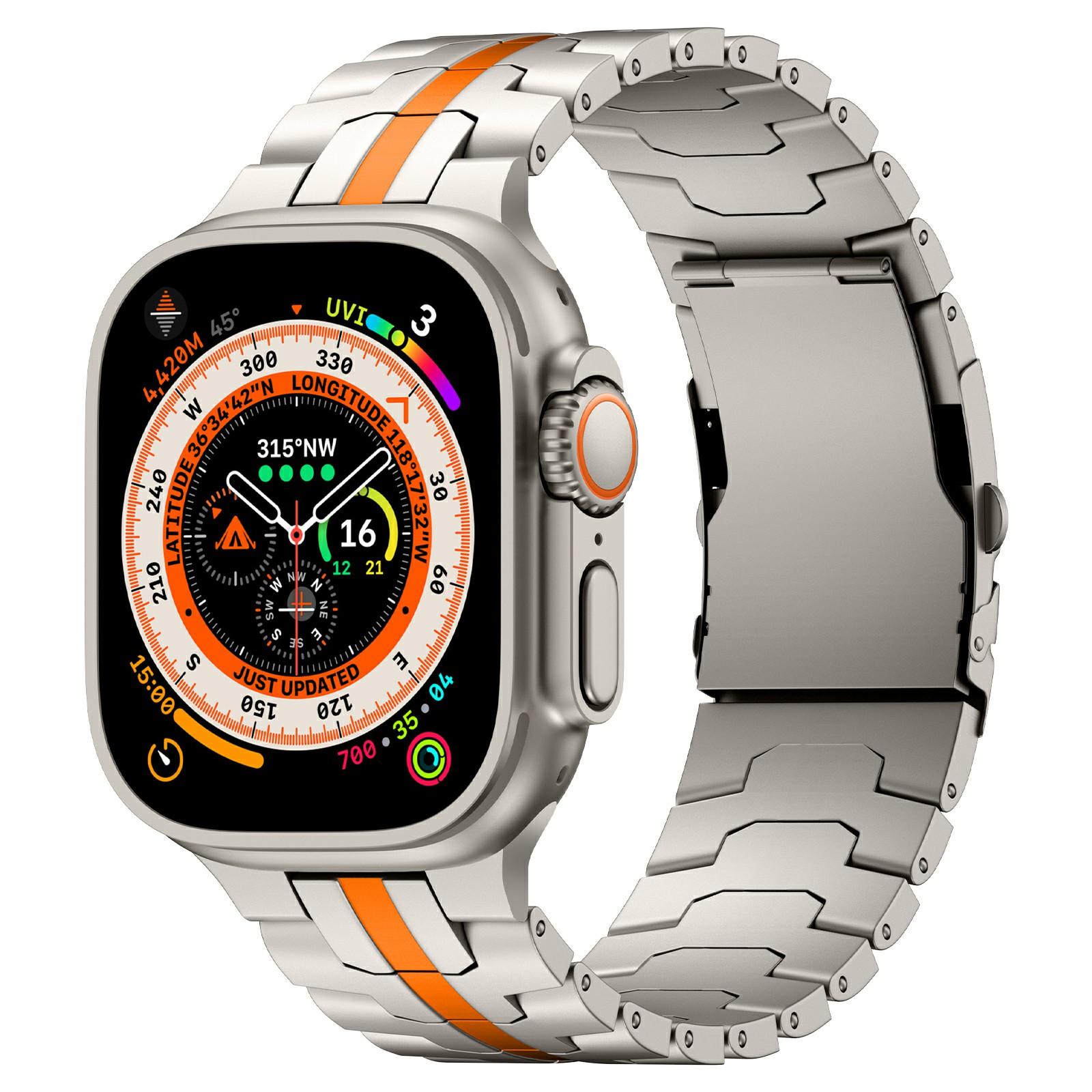 Metal Watch Strap for Apple Watch Series 10 46mm/Ultra 2 Ultra 49mm/Series 9 8 7 45mm/SE (2023) SE (2022) SE 6 5 4 44mm/3 2 1 42mm Titanium+Orange
Metal Watch Strap for Apple Watch Series 10 46mm/Ultra 2 Ultra 49mm/Series 9 8 7 45mm/SE (2023) SE (2022) SE 6 5 4 44mm/3 2 1 42mm Titanium+Orange