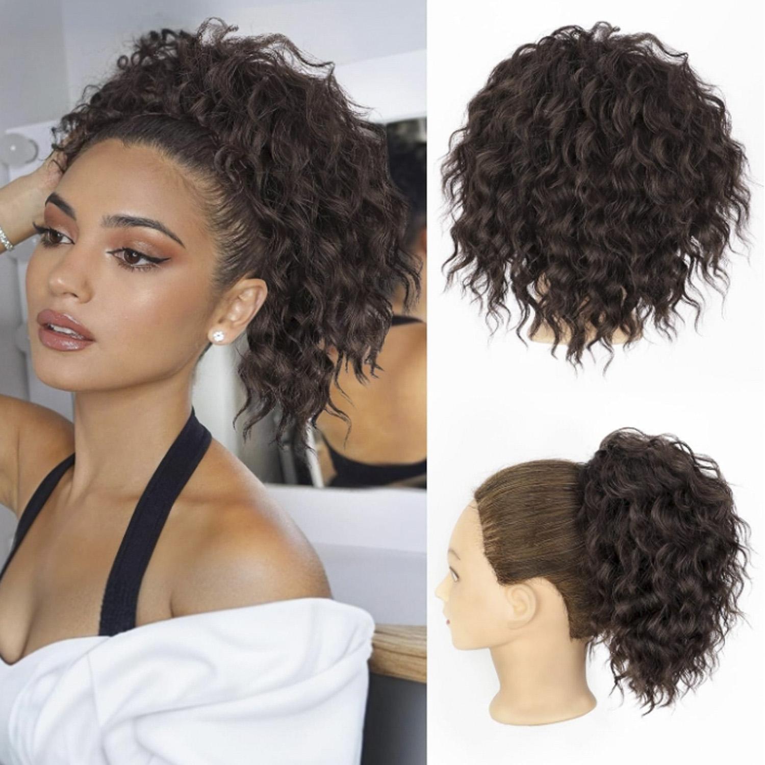 MISS WIG Беспорядочный пучок волос Свободный волнистый вьющийся пучок Короткий хвостик на шнурке Наращивание волос Синтетический хвостик Женские наращивания волос