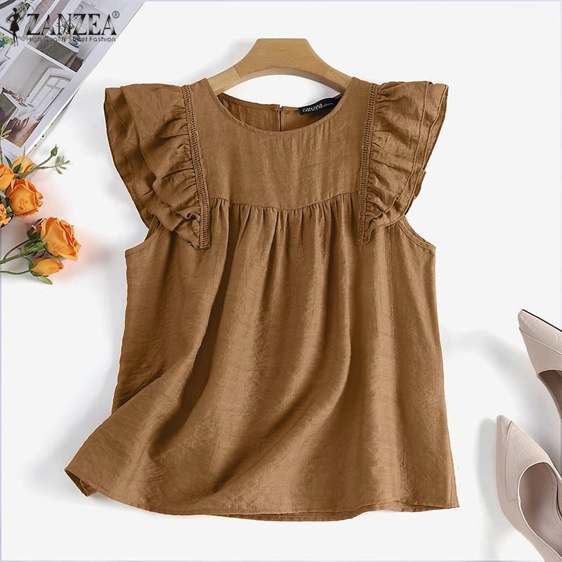 ZANZEA Женская повседневная летняя блузка без рукавов с круглым вырезом Топы 
ZANZEA Женская повседневная летняя блузка без рукавов с круглым вырезом Топы