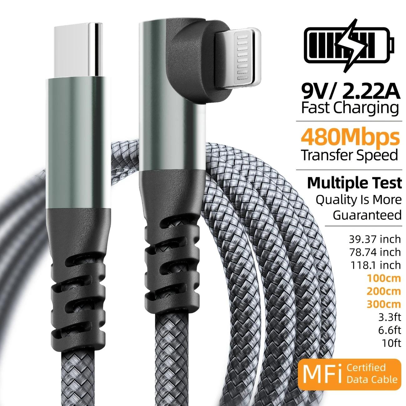 LAIHONEN MFI Certified 20W Fast Charging Cable for L Shaped 90 Degree Type C to Lightning,Compatible 14 13 12 11 X 1M
LAIHONEN MFI Certified 20W Fast Charging Cable for L Shaped 90 Degree Type C to Lightning,Compatible 14 13 12 11 X 1M