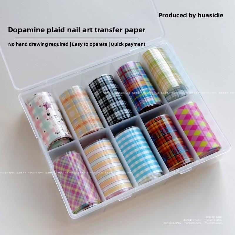 New 10pcs Nail Art Foil Transfer Paper Grid Pattern Nail Stamping Stickers Sweety Cowboy Style Manicure Decals for DIY Nail
New 10pcs Nail Art Foil Transfer Paper Grid Pattern Nail Stamping Stickers Sweety Cowboy Style Manicure Decals for DIY Nail
