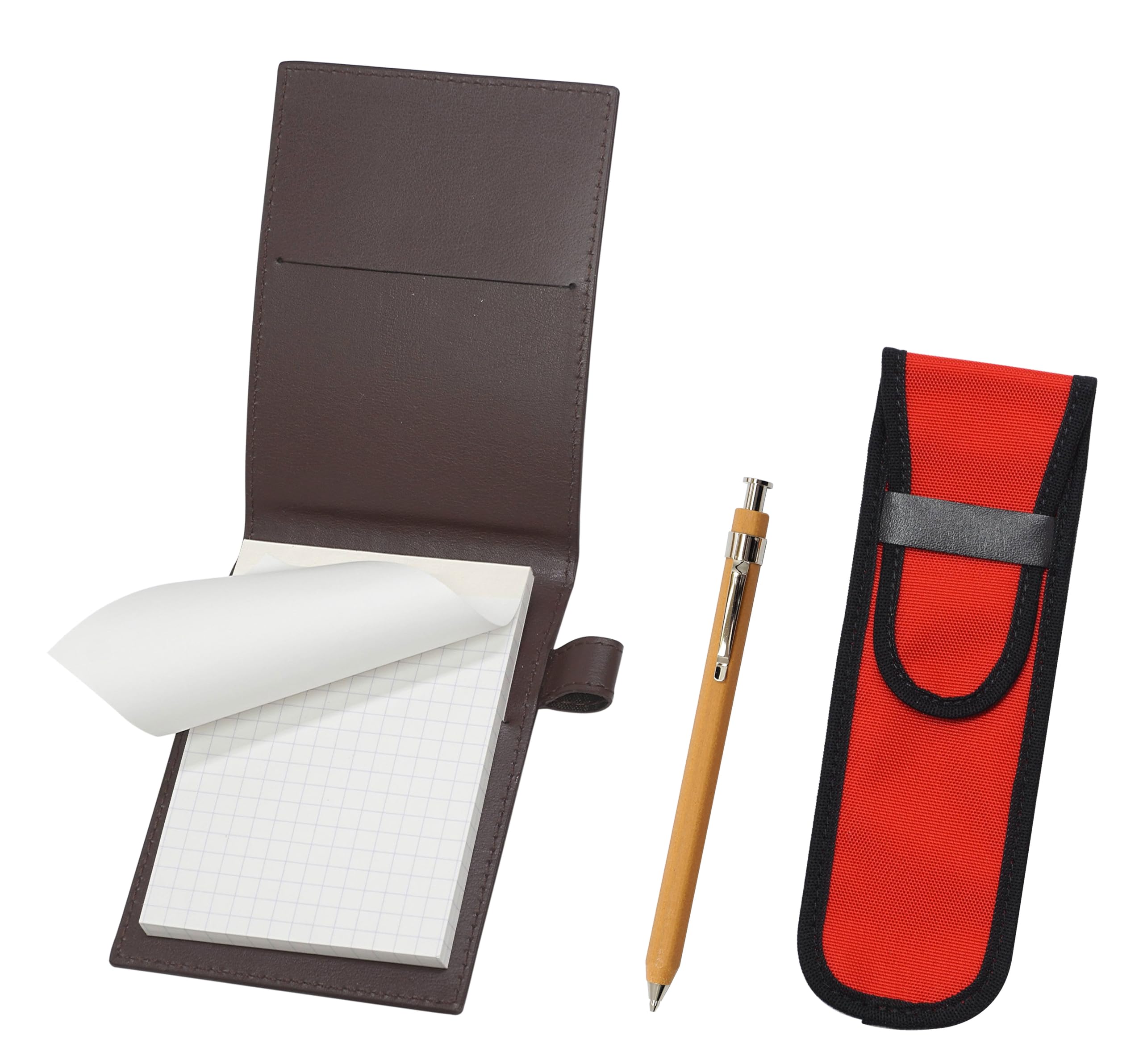 Recycled cowhide mini notebook cover brown with cloth pencil case red wood powder mechanical pencil LS022PC-NK02R-FB116
Recycled cowhide mini notebook cover brown with cloth pencil case red wood powder mechanical pencil LS022PC-NK02R-FB116