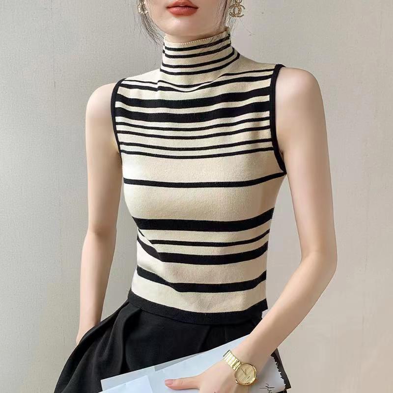 Полосатый трикотажный жилет без рукавов с высоким воротом, новый облегающий пуловер 2XL
Полосатый трикотажный жилет без рукавов с высоким воротом, новый облегающий пуловер 2XL