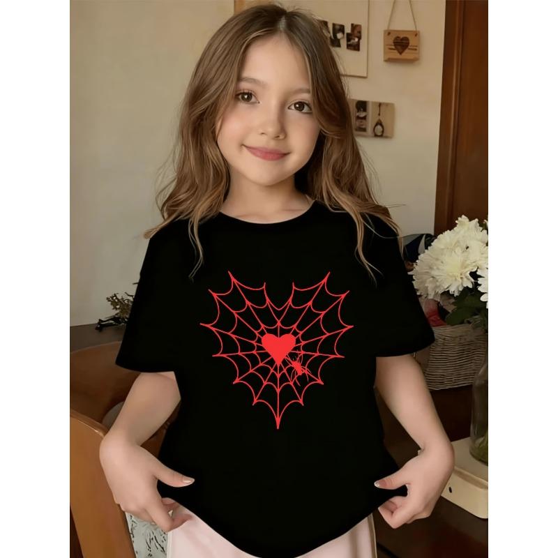 European sizes Girl s Short-Sleeve Spiderweb Heart Print Harmony Day Comfortable Outfit Birthday Gift 98cm чёрный
European sizes Girl s Short-Sleeve Spiderweb Heart Print Harmony Day Comfortable Outfit Birthday Gift 98cm чёрный
