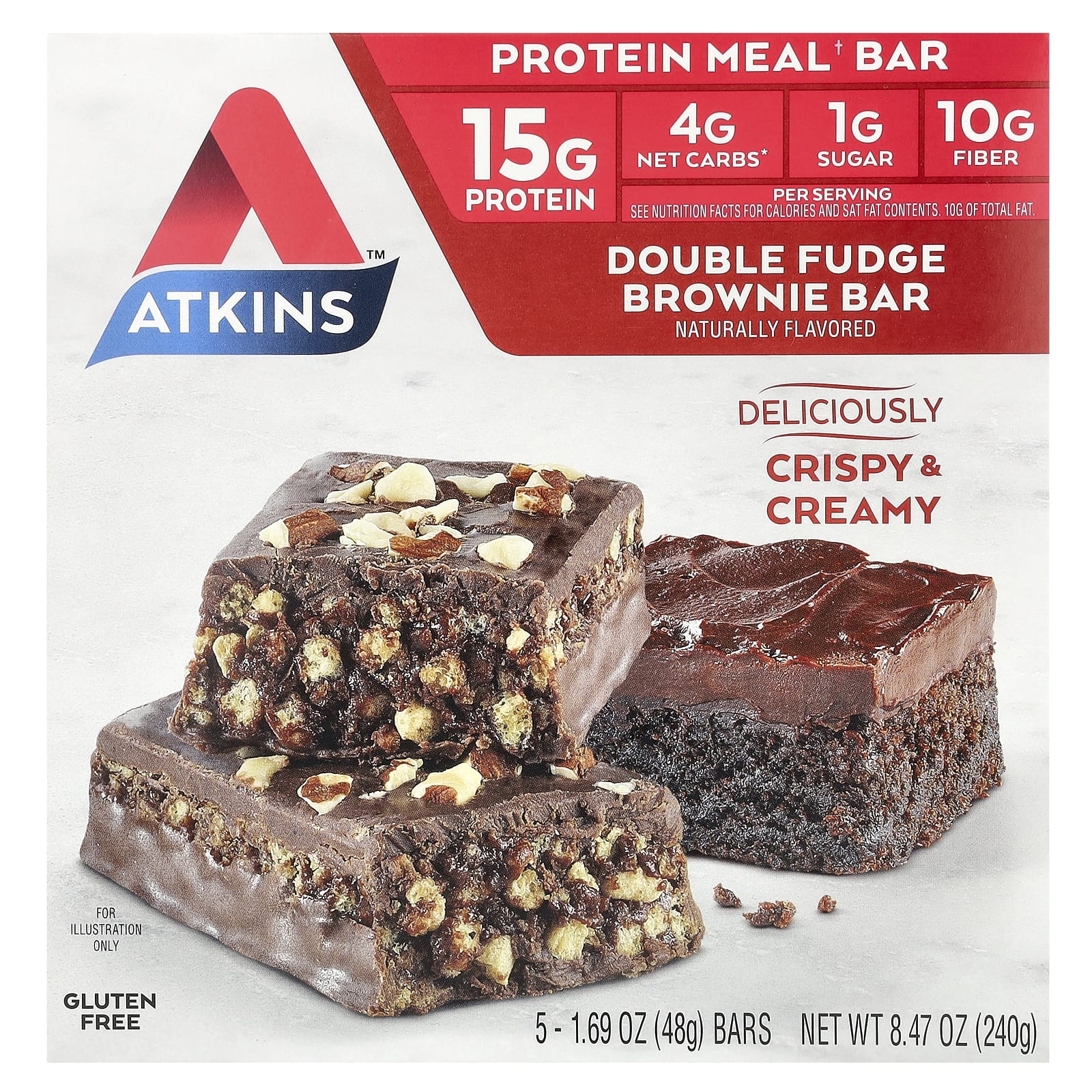 Atkins, Meal Replacement Protein Bar, Double Fudge Brownie Bar, 5 Bars, 1.69 oz (48 g)
Atkins, Meal Replacement Protein Bar, Double Fudge Brownie Bar, 5 Bars, 1.69 oz (48 g)