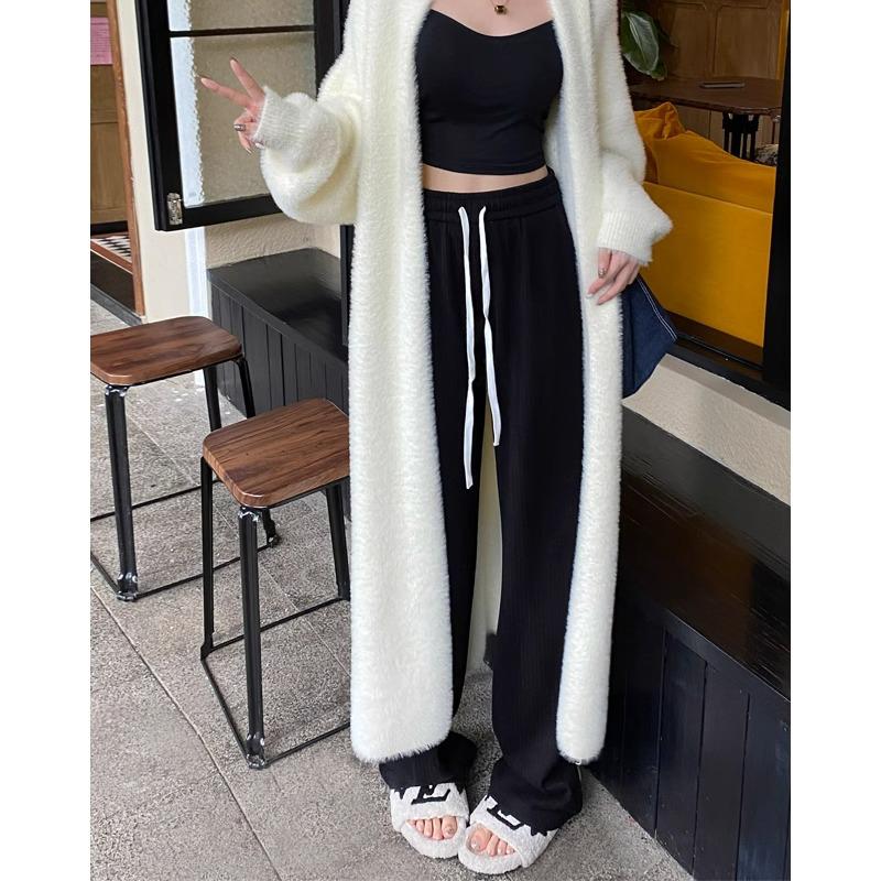 Женские брюки с высокой талией из кашемира с широкими штанинами - Белые, Маленький размер, Осень/Зима, Свободный крой с бархатом для драпировки. XS (60-79 lbs recommended)