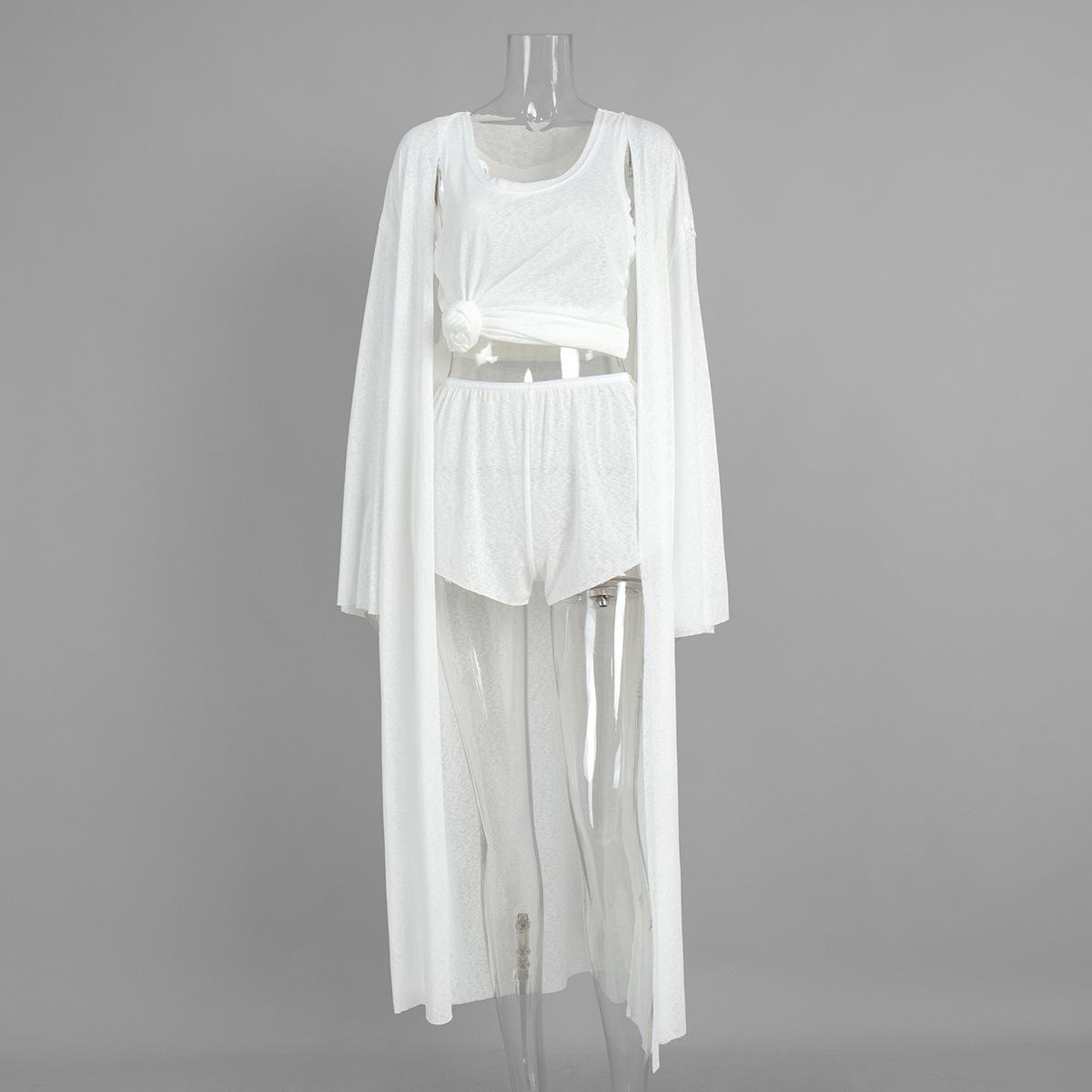 White robe vest shorts three-piece set European and American autumn new translucent beach wear casual suit S белый
White robe vest shorts three-piece set European and American autumn new translucent beach wear casual suit S белый