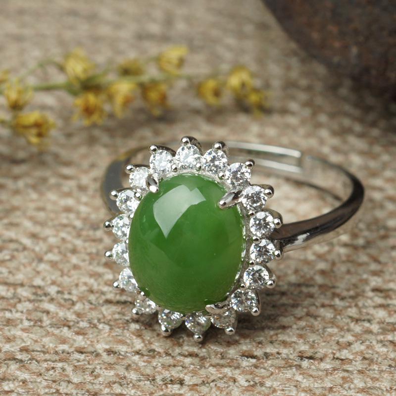 Certified Hetian Green Jade Cabochon Women s Ring in 925 Silver - European & American Style Fashion Accessory Adjustable Open Ring
Certified Hetian Green Jade Cabochon Women s Ring in 925 Silver - European & American Style Fashion Accessory Adjustable Open Ring