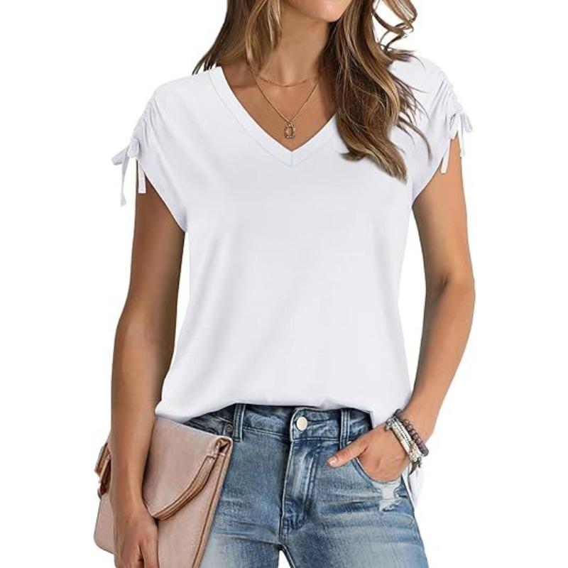 Women s Short Sleeved Top Drawstring Summer Fashion V-neck T-shirt S білий
Women s Short Sleeved Top Drawstring Summer Fashion V-neck T-shirt S білий