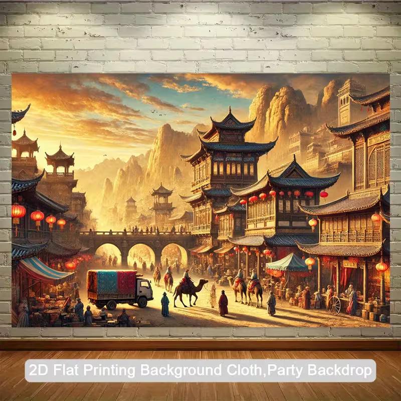 2D Asian Festival Backdrop, Old Silk Road City with Red Lanterns and Crowded Street Banner 47.2x31.5inch/120*80cm
2D Asian Festival Backdrop, Old Silk Road City with Red Lanterns and Crowded Street Banner 47.2x31.5inch/120*80cm