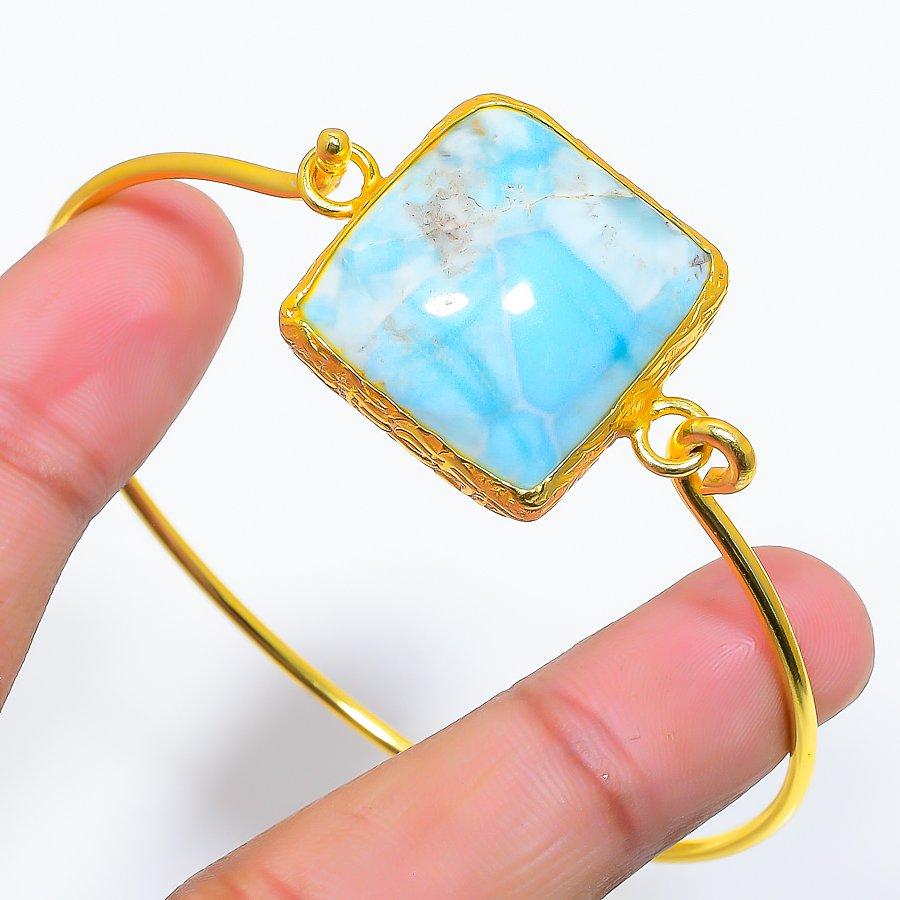 Republic Larimar Gemstone 925 Sterling Silver Cuff Bangle Adjustable GK-6160
Republic Larimar Gemstone 925 Sterling Silver Cuff Bangle Adjustable GK-6160