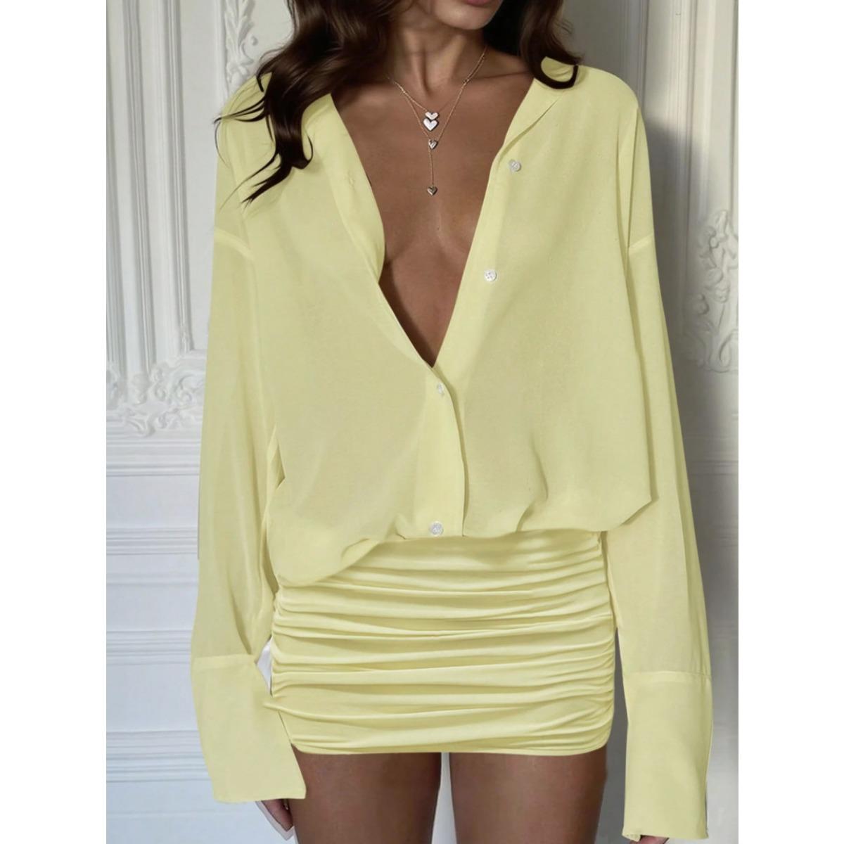 Spring Summer New Women s Solid Color Lapel Slim Fit Bodycon Chiffon Shirt Dress Mini Skirt Dress XXL жовтий
Spring Summer New Women s Solid Color Lapel Slim Fit Bodycon Chiffon Shirt Dress Mini Skirt Dress XXL жовтий