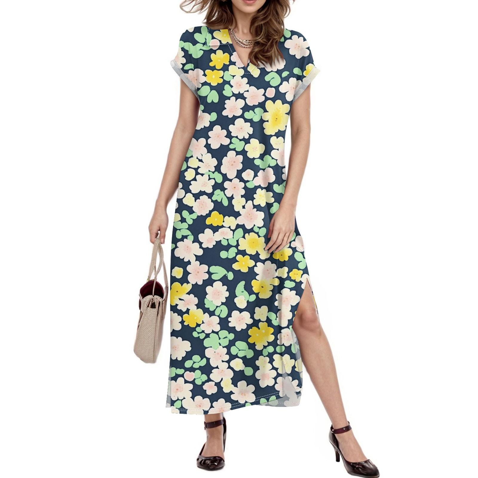 Жіноча квіткова максі-сукня повсякденна довга сорочка з V-подібним вирізом, вільна сукня з короткими рукавами та розрізом L армія зелений колір
Жіноча квіткова максі-сукня повсякденна довга сорочка з V-подібним вирізом, вільна сукня з короткими рукавами та розрізом L армія зелений колір