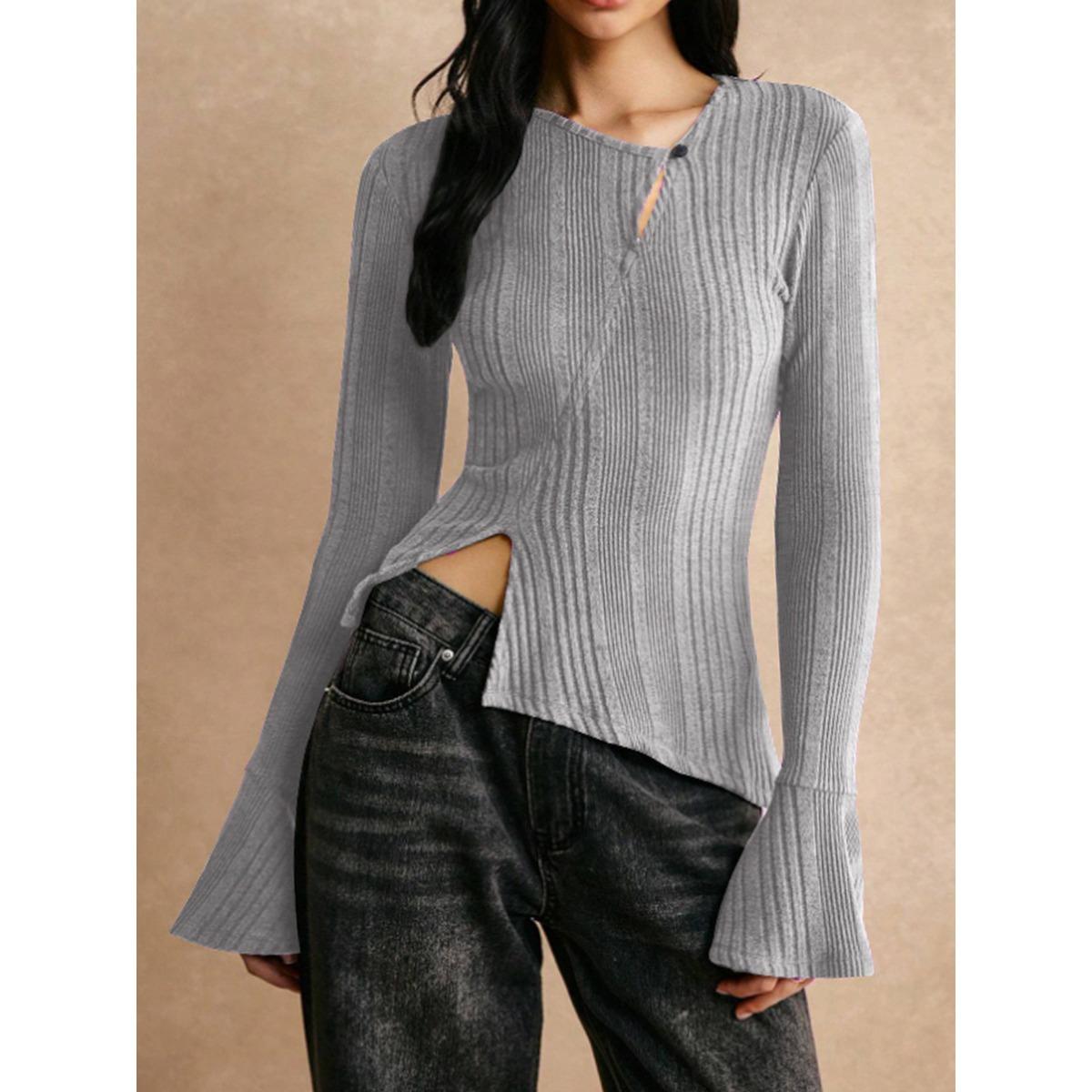 Fall Winter Women s Solid Color Ribbed Paneled Long Sleeve Button T-shirt Casual Fashion Tops For European American Crossborder S светло-серый
Fall Winter Women s Solid Color Ribbed Paneled Long Sleeve Button T-shirt Casual Fashion Tops For European American Crossborder S светло-серый