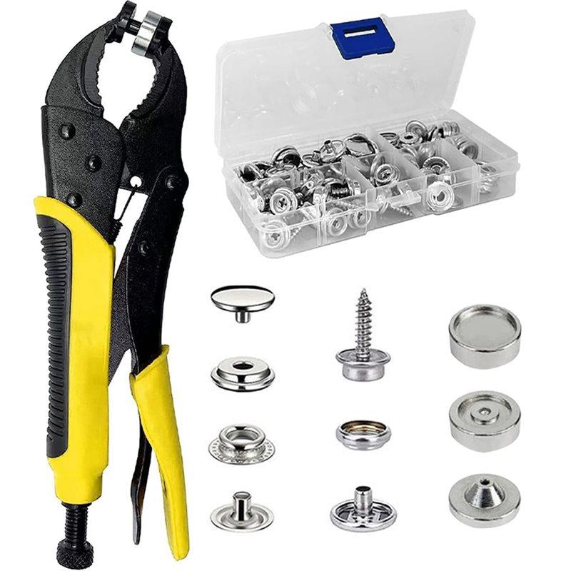SHGO-Snap Fastener Tool Kit Heavy Duty With 25 Sets Snaps, Snap Setter Pliers For Boat Covers, Canvas, Tarps& DIY Repair
SHGO-Snap Fastener Tool Kit Heavy Duty With 25 Sets Snaps, Snap Setter Pliers For Boat Covers, Canvas, Tarps& DIY Repair