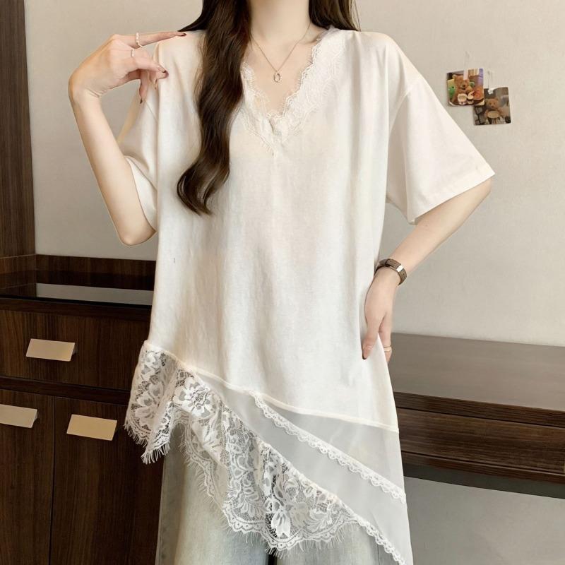 Irregular Loose Women s T-shirt French Style V-neck Lace Patchwork Solid Color Famale T-shirts Summer Fashion Ladies Short Sleeved Top 2XL білий
Irregular Loose Women s T-shirt French Style V-neck Lace Patchwork Solid Color Famale T-shirts Summer Fashion Ladies Short Sleeved Top 2XL білий