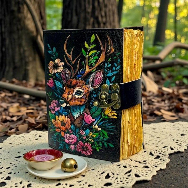 Deer Leather Grimoire | Handmade Spell Book of Shadows, Vintage Deckle Paper Journal, Unique Deer Gift for Him and Her 7 x 5 inch / 100 page
Deer Leather Grimoire | Handmade Spell Book of Shadows, Vintage Deckle Paper Journal, Unique Deer Gift for Him and Her 7 x 5 inch / 100 page