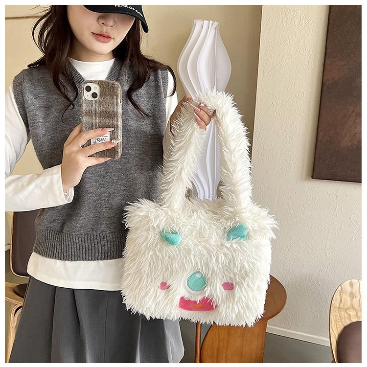Cute cartoon little monster plush bag new large capacity tote bag student women s bag portable shoulder bag білий
Cute cartoon little monster plush bag new large capacity tote bag student women s bag portable shoulder bag білий