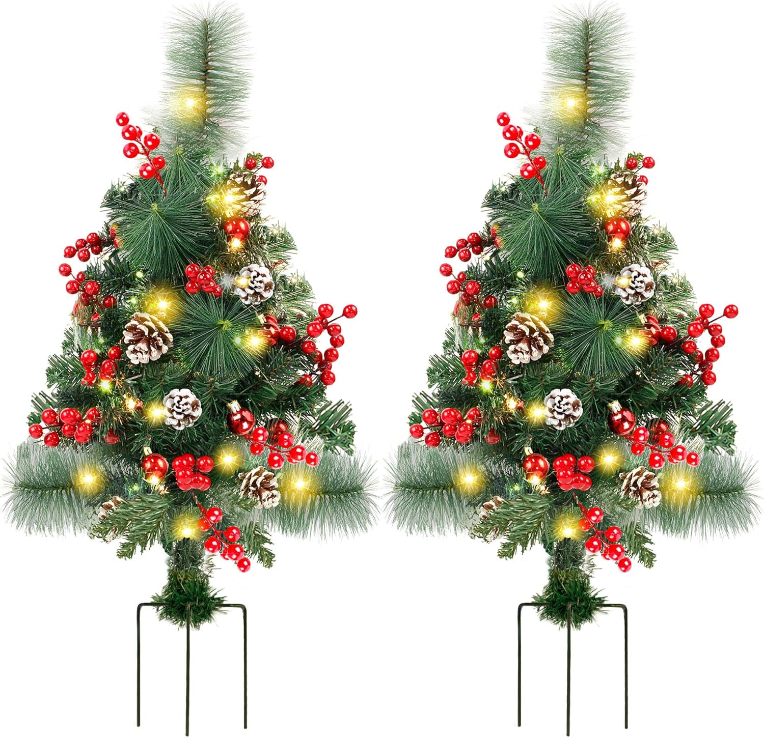 2 Pack 2 Ft Pre-Lit Christmas Trees with LED Lights, Red Berries & Pine Cones, Battery Operated Outdoor Yard Decoration 0.6M
2 Pack 2 Ft Pre-Lit Christmas Trees with LED Lights, Red Berries & Pine Cones, Battery Operated Outdoor Yard Decoration 0.6M