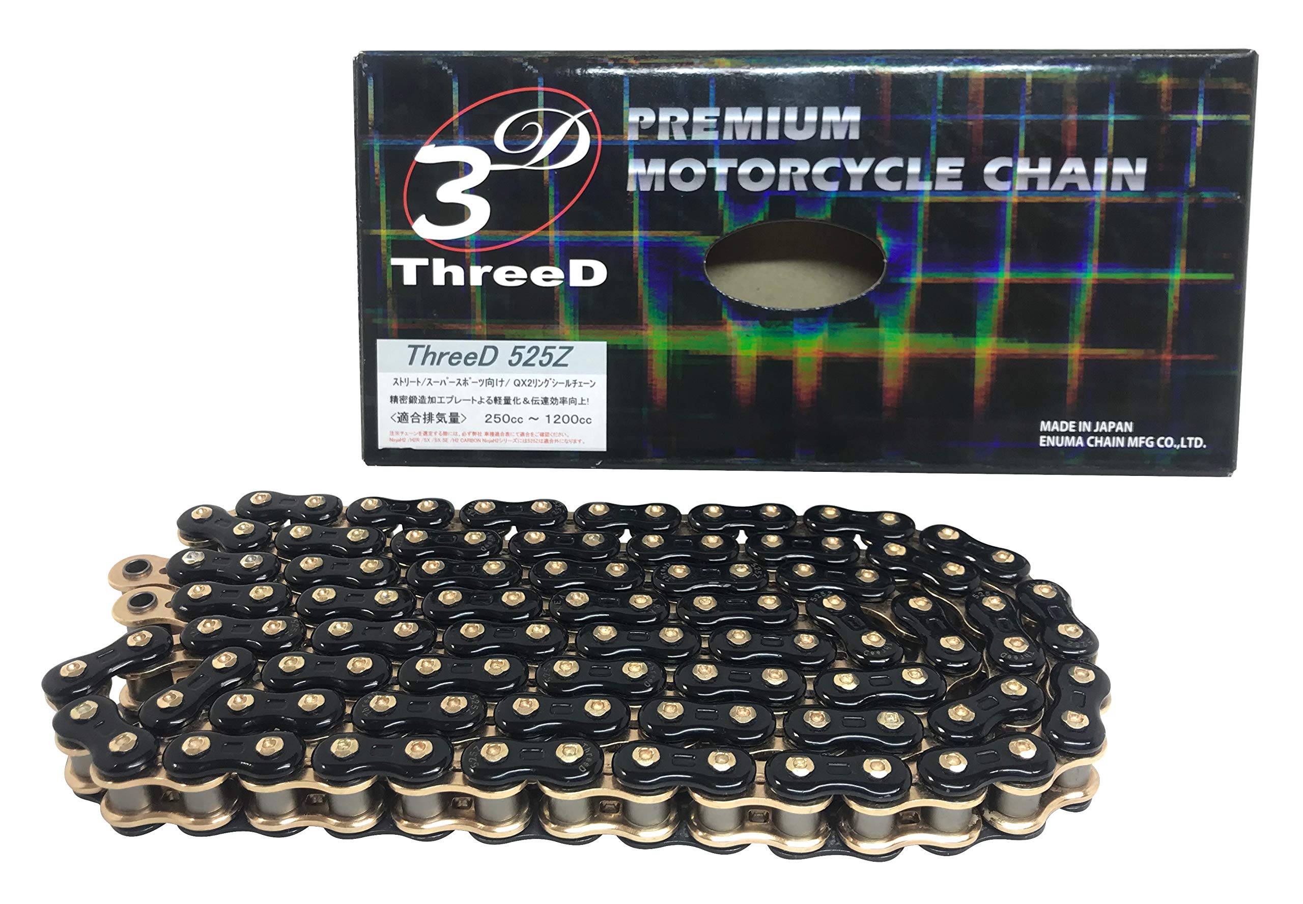 EK THREED Motorcycle Chain 525Z 110L MLJ QX2 Ring Seal Black/Gold (Caulking Joint)
EK THREED Motorcycle Chain 525Z 110L MLJ QX2 Ring Seal Black/Gold (Caulking Joint)