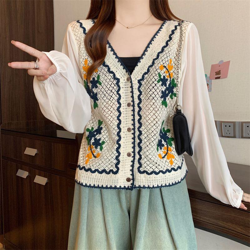 Fall plus Size Chubby Girl French Crochet Hollow out Stitching Chiffon Sleeves Classic Style Sun Protection Shirt for Air Conditioned Rooms Tops M-4XL Picture Color 4XL(Large size)
Fall plus Size Chubby Girl French Crochet Hollow out Stitching Chiffon Sleeves Classic Style Sun Protection Shirt for Air Conditioned Rooms Tops M-4XL Picture Color 4XL(Large size)