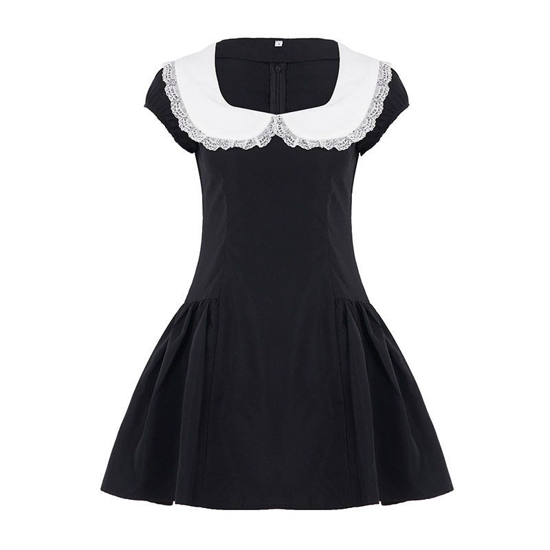 European and American Style Black and White Contrast Lace Doll Collar Waist-Cinching A-Line Dress, Youthful and Elegant Short-Sleeve Dress Black S
European and American Style Black and White Contrast Lace Doll Collar Waist-Cinching A-Line Dress, Youthful and Elegant Short-Sleeve Dress Black S