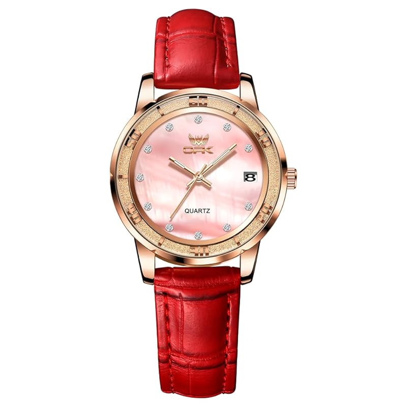 watch ladies for women analog clock shell face with calendar Fashionable embossed leather belt quartz clock classic Commuting (red)
watch ladies for women analog clock shell face with calendar Fashionable embossed leather belt quartz clock classic Commuting (red)
